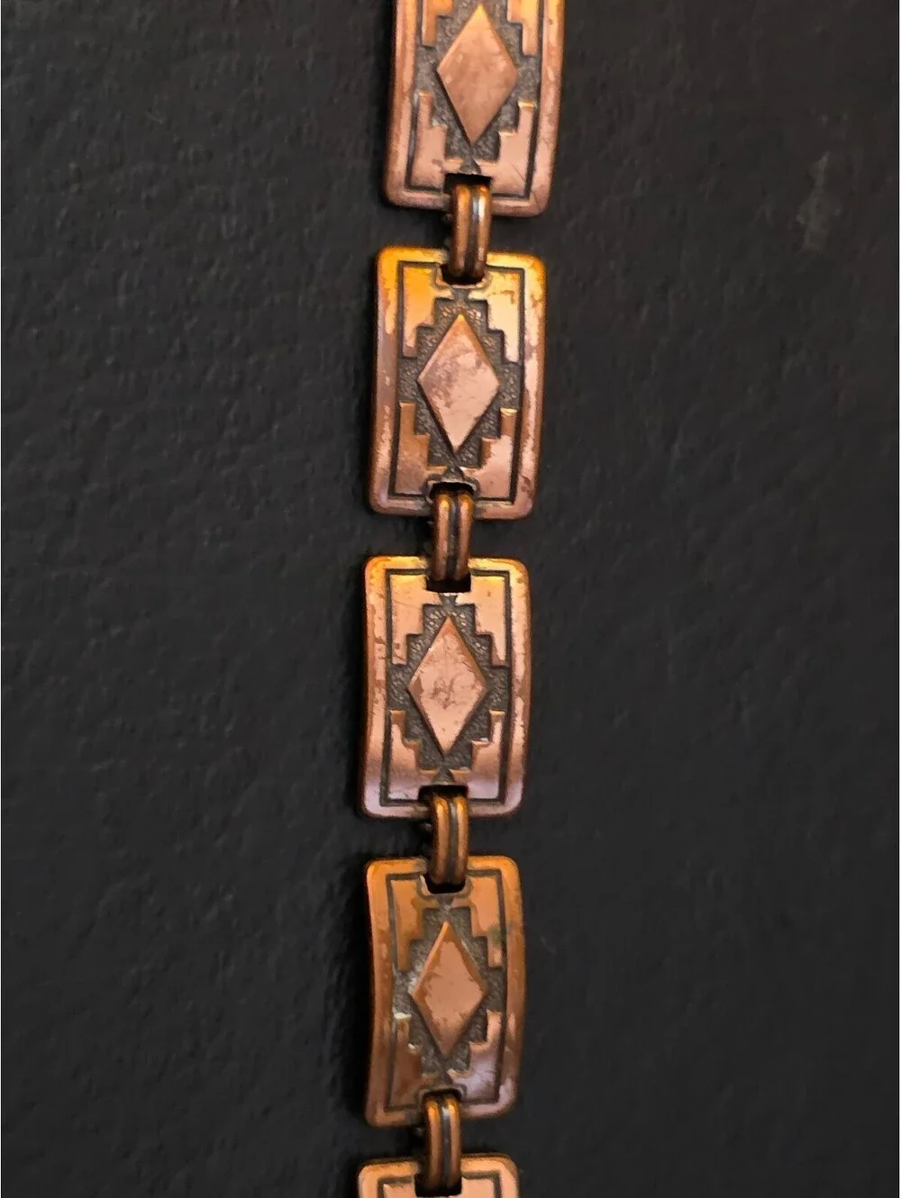 Vintage Copper Southwestern Geometric Diamond Panel Link Bracelet 7